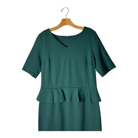 Talbots Dress Women 10 Green Refined Ponte Knit Peplum Sheath Knee Length Preppy - Picture 6 of 11